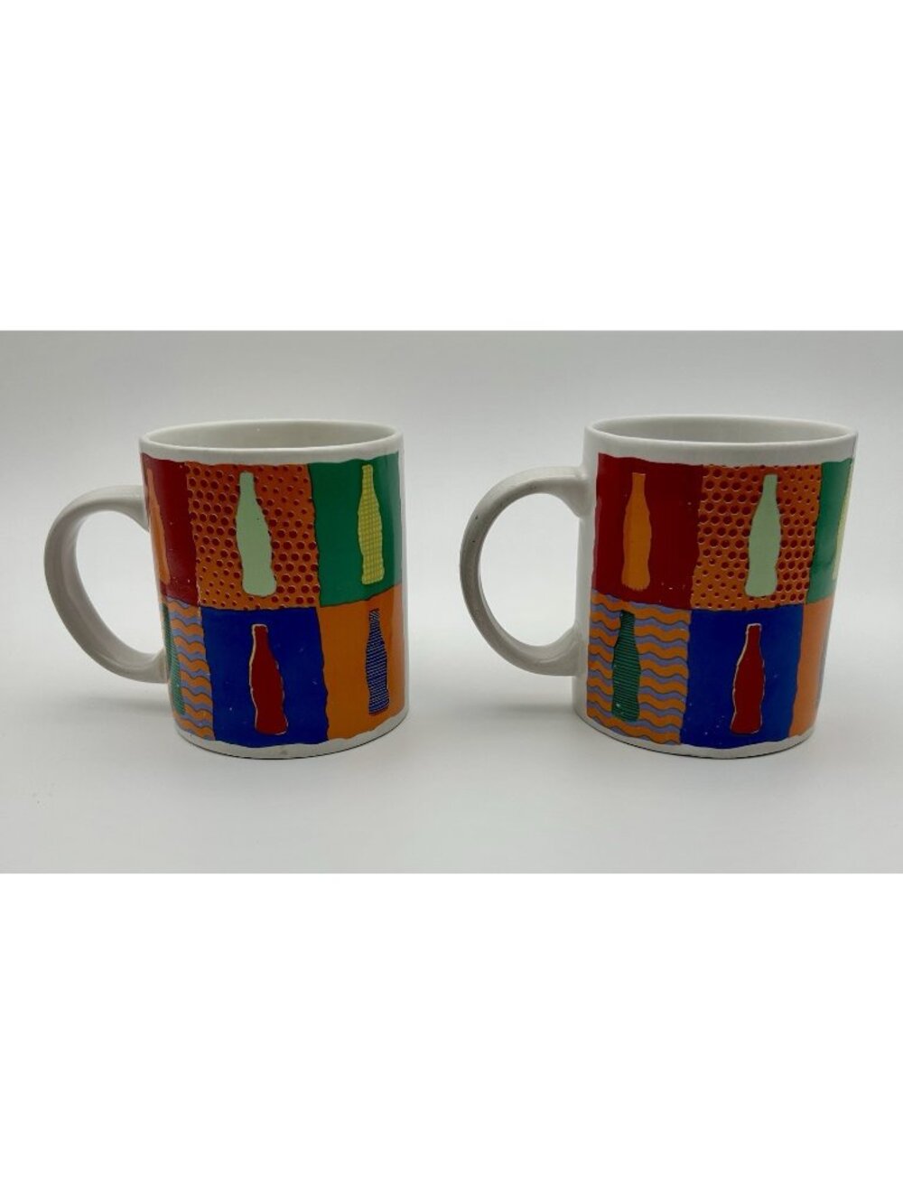 Vintage 1996 Coca-Cola Gibson Ceramic Coffee Mugs Set of 2- Pop Art-Colorful